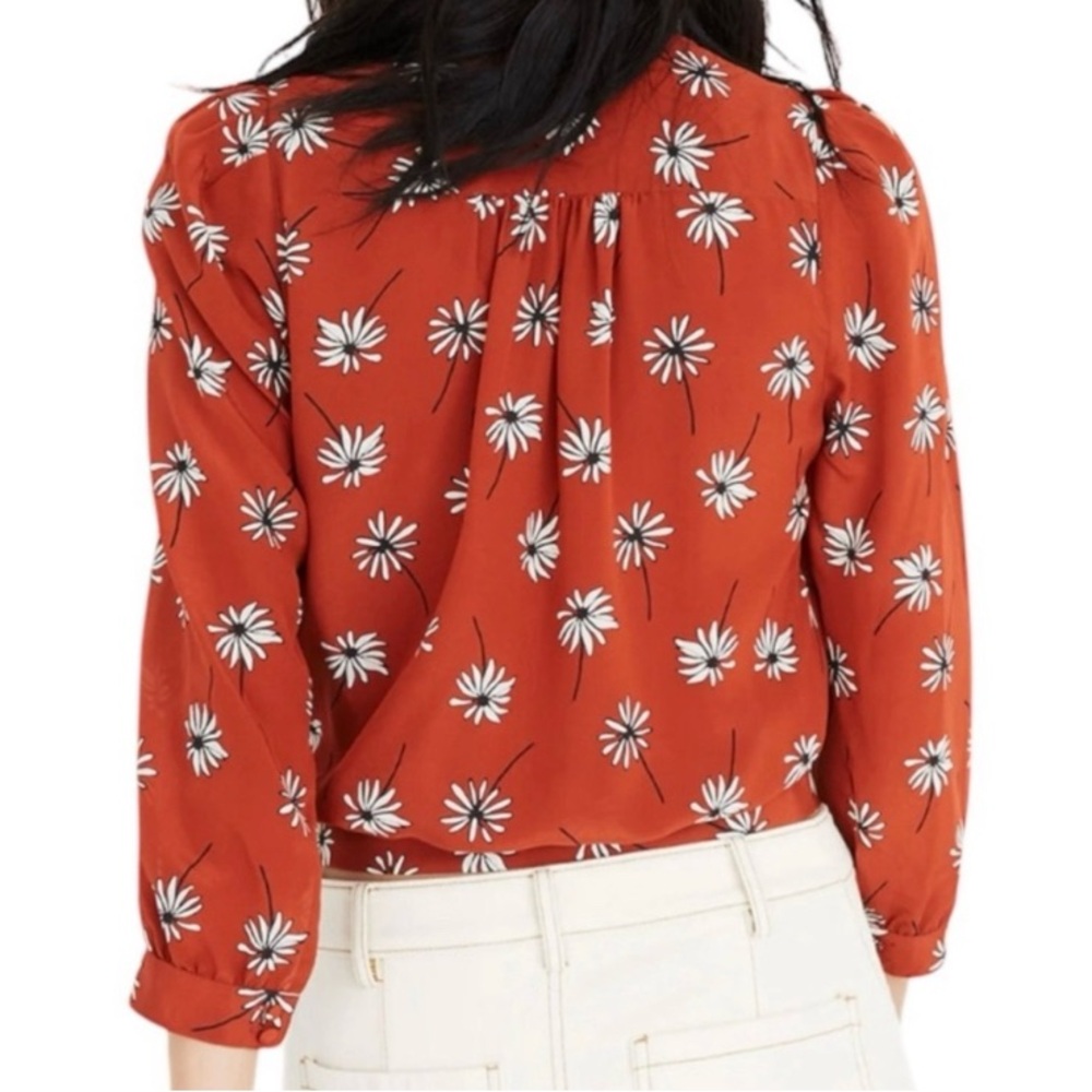 Madewell Red / Orange Floral 100% Silk Floral 3/4 Sleeve Blouse size Medium - Picture 2 of 10